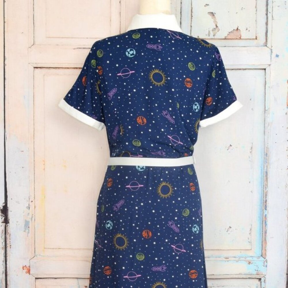 MODCLOTH X BRIGHT & BEAUTIFUL Blue Solar System Salute Midi Dress NWT - Picture 4 of 8